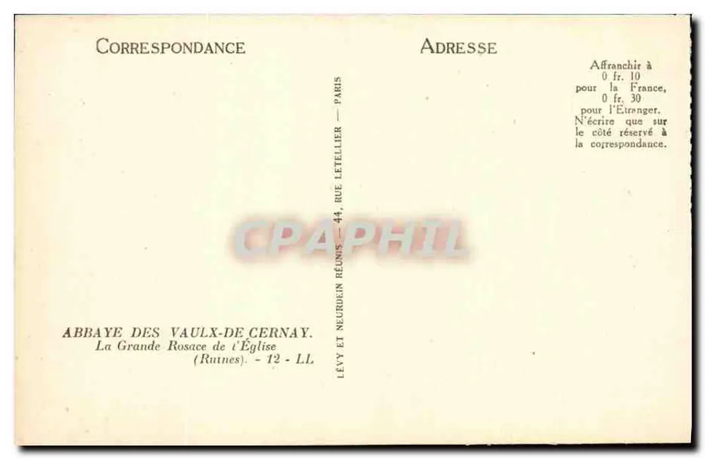 Abtei Vaulx-de-Cernay — Die Große Rosefenster der Kirche — Verlag Lévy et Neurdein Réunis - Rückseite