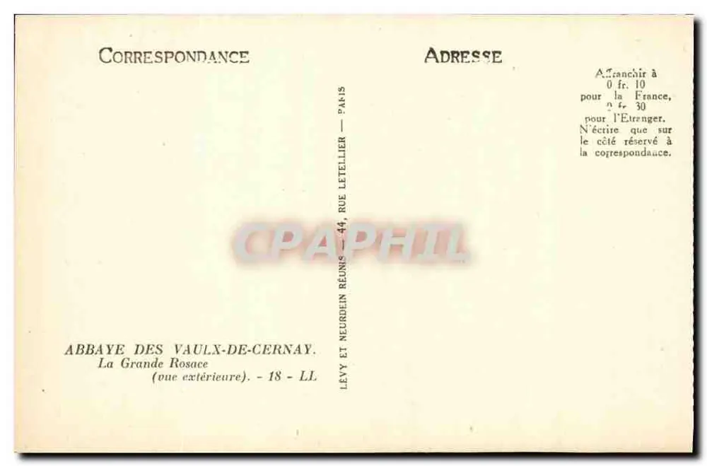 Abtei Vaulx-de-Cernay — Die Große Rose (Außenansicht) — Verlag Levy et Neurdein Réunis, Paris - Rückseite