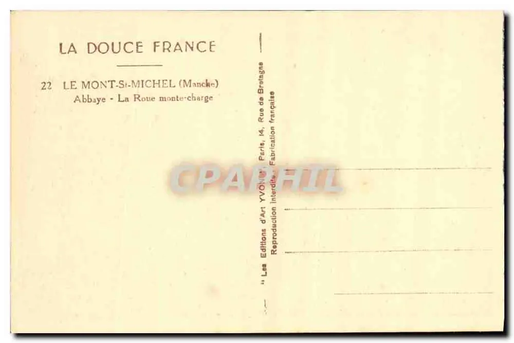 Die Aufzugsscheibe — Abtei Mont Saint-Michel — Éditions d'Art Yvonne, Paris - Rückseite