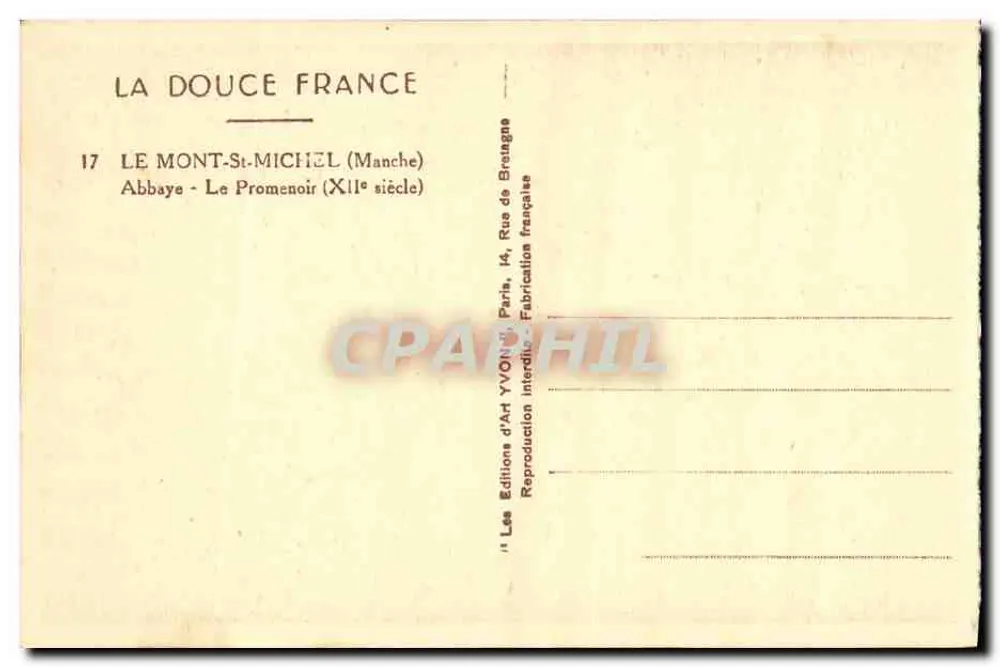 Mont-Saint-Michel — Der Promenoir (12. Jahrhundert) — Les Editions d'Art Yvon, Paris - Rückseite