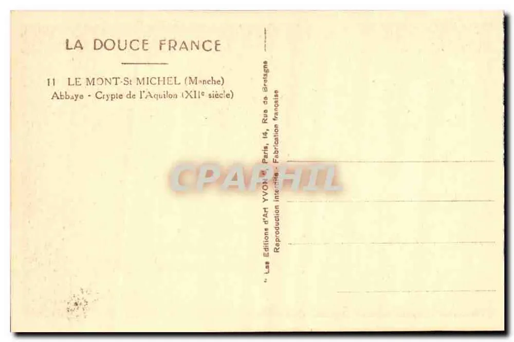 Cripta da Abadia de Aquilon — Mont-St-Michel (Manche) — Éditions d'Art Yvon, Paris - Verso