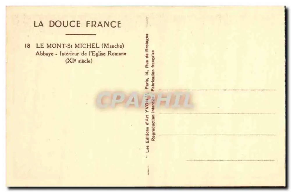 Mont-Saint-Michel — Innenansicht der Abtei (11. Jahrhundert) — Les Éditions d'Art YVO, Paris - Rückseite