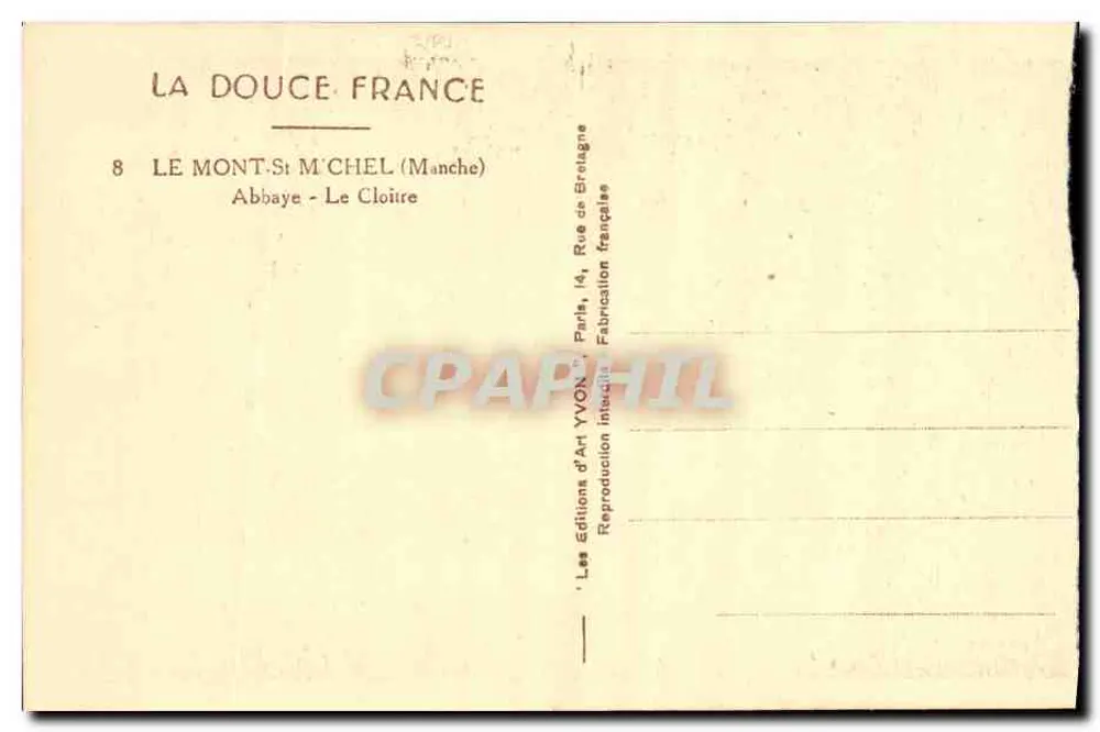 Le Mont-Saint-Michel — Abbaye - Le Cloître — Les Éditions d'Art YVON, Paris - Verso