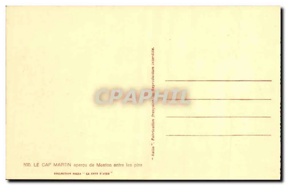 Cap Martin — Blick auf Menton zwischen den Kiefern — Sammlung Rella 'La Côte d'Azur' - Rückseite