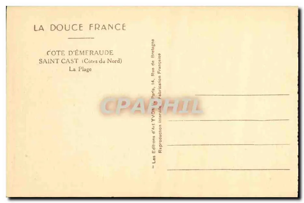 Saint-CAST (Côtes-du-Nord) — A Praia — Edições d'Art YVON, Paris - Verso
