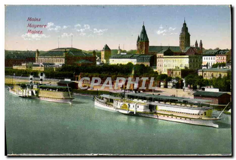 Mainz — vista do porto e das torres históricas — editor não identificado, n° de série 34741 - Frente