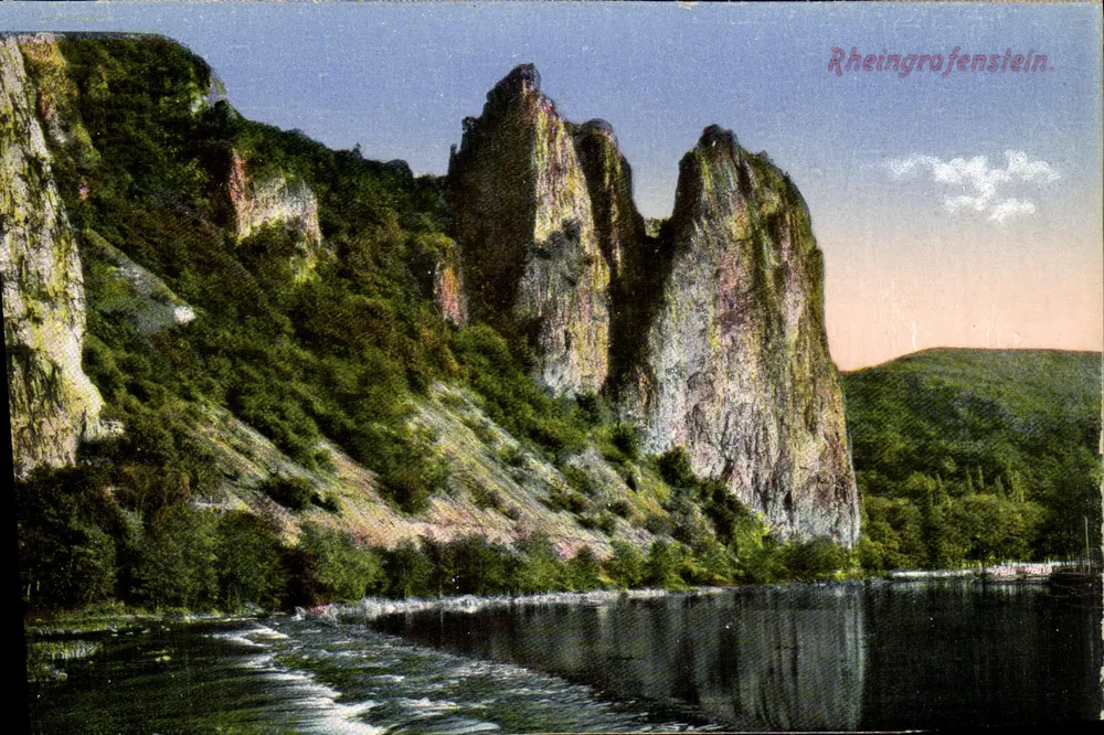 Rheingrafenstein — paisagem de falésias e rio — Fotogr. u. Verlag: Ph. Doas & Böhne, Bad Kreuznach No. 811 - Frente