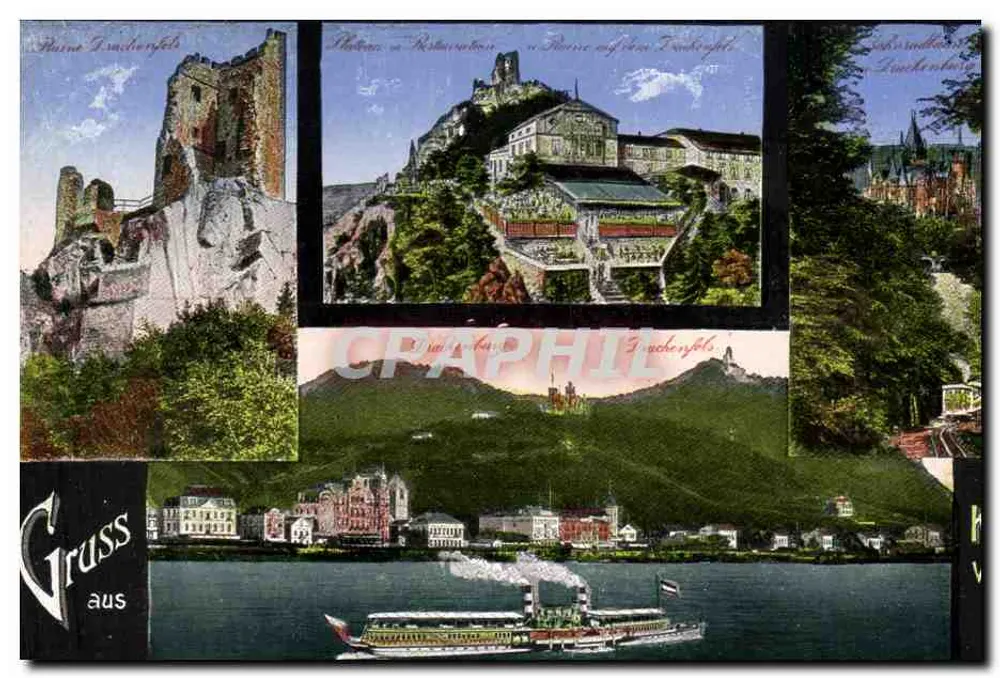 Ruínas de Drachenfels — Restauração — Vista sobre Drachenfels — Castelo de Drachenfels — Vista sobre Züschersberg — Gruss aus Drachenfels - Frente