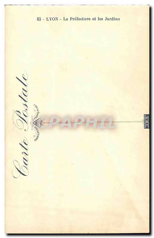 Lyon - A Prefeitura e os Jardins — Editor: Carte Postale Française, Lyon, n°85 - Verso