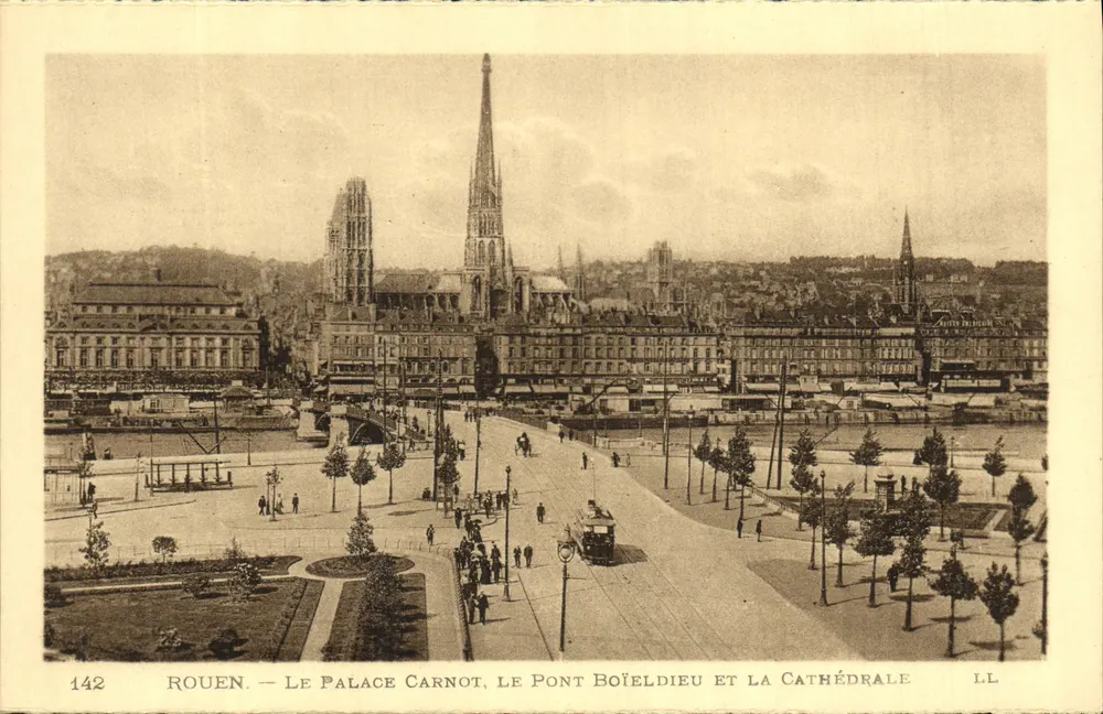 Rouen — Das Palais Carnot, der Pont Boieldieu und die Kathedrale — LL, n° 142 - Vorderseite