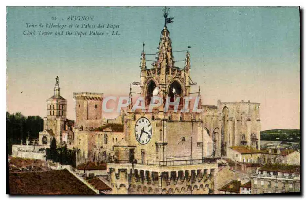Avignon — Turm der Uhr und Palast der Päpste — LL. - Vorderseite