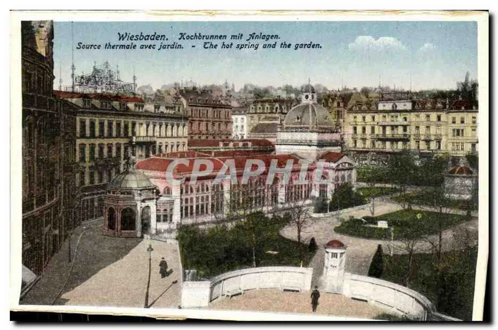 Wiesbaden - Kochbrunnen mit Anlagen — Quelle thermale mit Garten — Verlag: Strau - Vorderseite