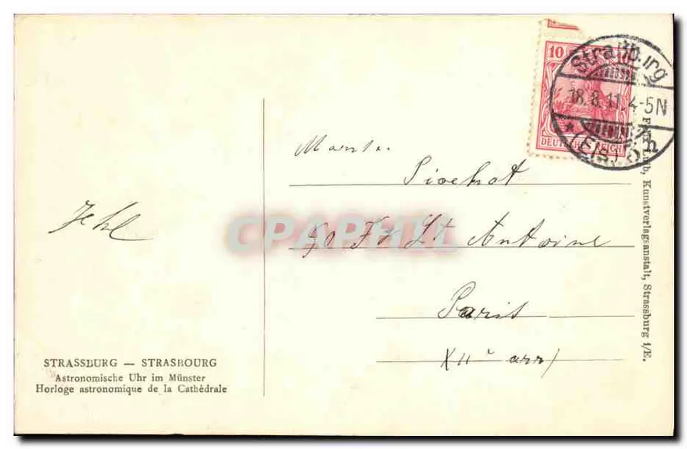 Straßburg — Astronomische Uhr in der Kathedrale — Verlag: Kunstverlagsanstalt, Straßburg / V.C. - Rückseite