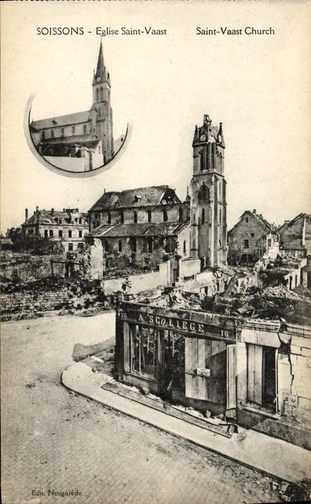 Soissons - Igreja de São Vaast — vista destruída após guerra — Edit. Nougaredé - Frente