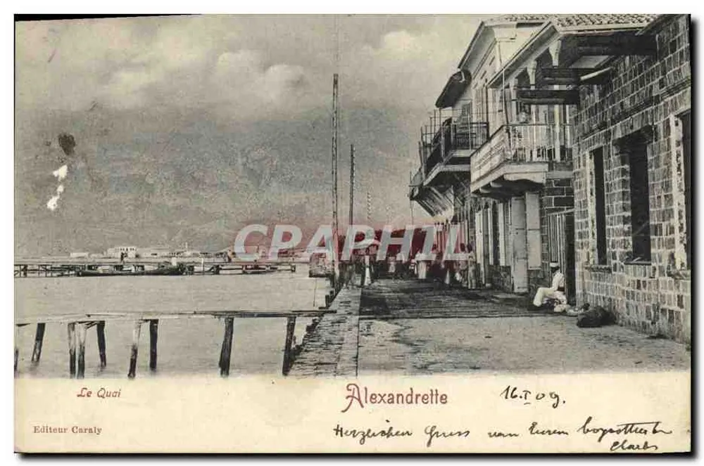 Le Quai — vue du port et bâtiments à Alexandrette — Éditeur Caraly - Awers