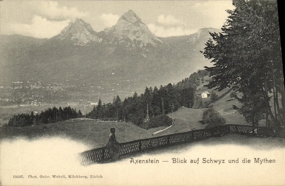 Axensteine — Blick auf Schwyz und die Mythen — Photo. Gebr. Wehrli, Kilchberg, Zürich - Vorderseite