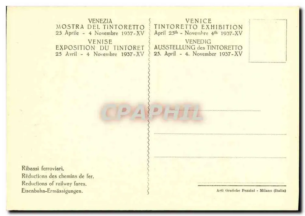 Susanna beim Baden — Tintoretto-Ausstellung in Venedig 1937-XV — Fot. Alinari - Rückseite