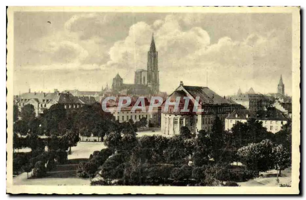 Estrasburgo — vista da catedral e do Bismarckplatz — editor não identificado - Frente