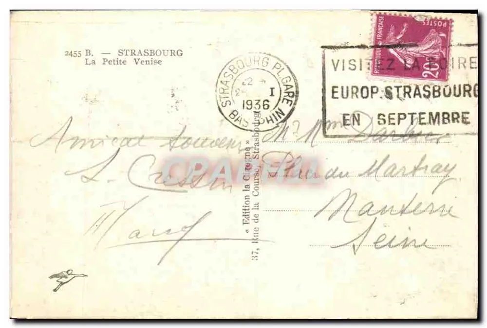 A Pequena Veneza — Strasbourg — Edição a Cigogne - Verso