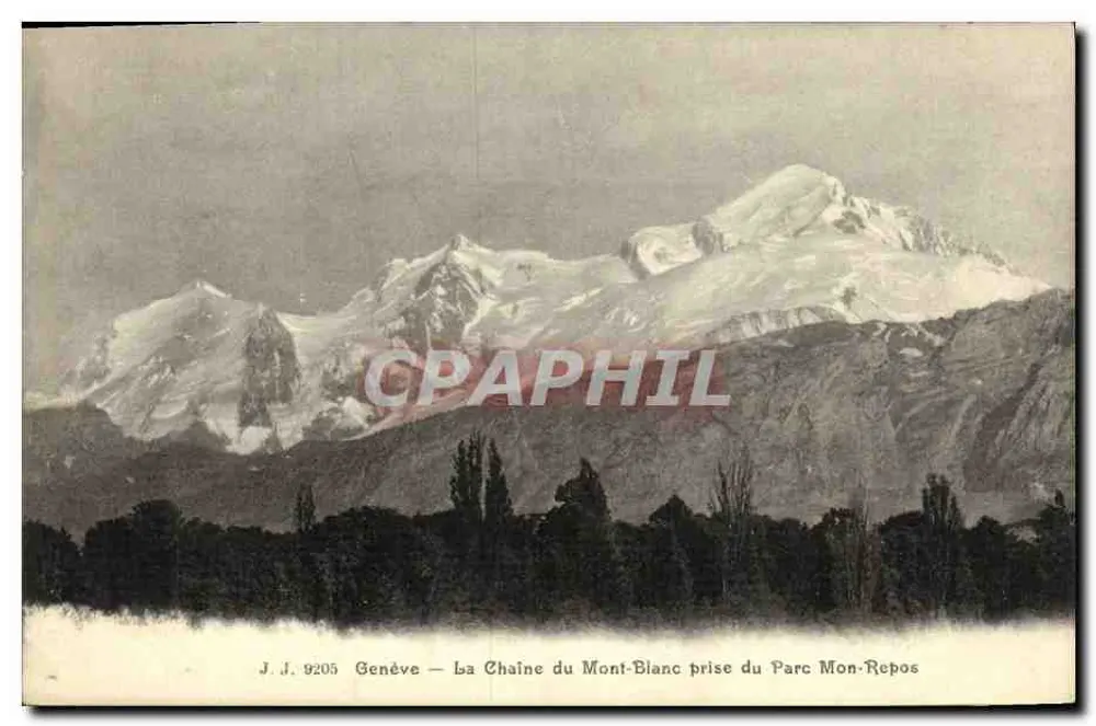 Die Mont-Blanc-Kette vom Parc Mon-Repos aus — Genf — J.J. 9205 - Vorderseite