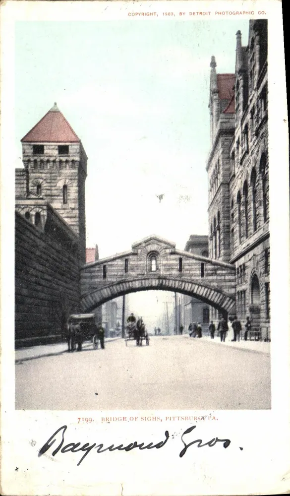 Pont des Vues, Pittsburgh — vue de l'arche et des bâtiments adjacents — éditeur Detroit Photographic Co., n° 7199 - Vorderseite