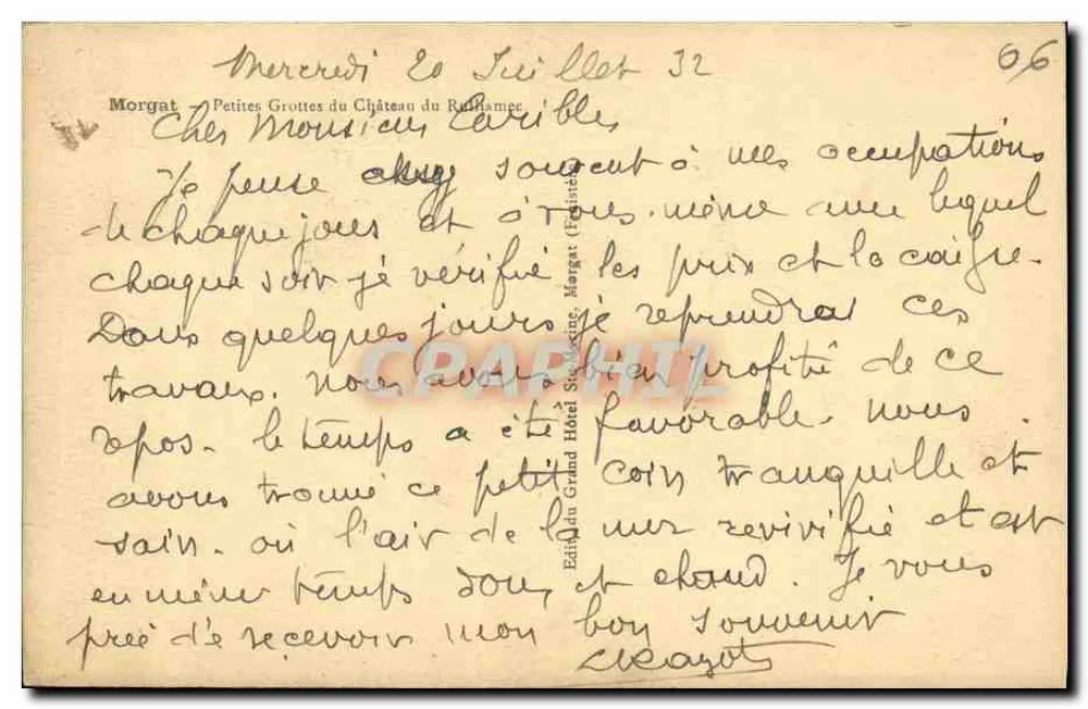 Morgat — Die Höhlen des Schlosses du Rocher — Edition des Grand Hôtel de Morgat, Nr. 66 - Rückseite