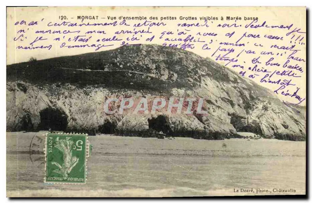 Morgat — Übersicht der kleinen Höhlen, sichtbar bei Ebbe — Le Doaré, Foto, Châteaulin - Vorderseite