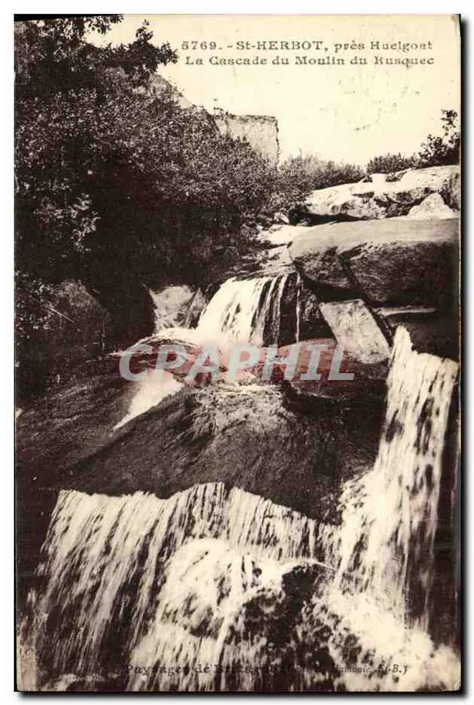 St-HERBOT, in der Nähe von Huelgoet — Ansicht der Cascade du Moulin du Rusquec — Verlag: B. J. (Bretagne) - Vorderseite