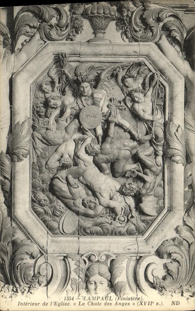 Lampaul (Finistère) — Innenraum der Kirche, « La Chute des Anges » (17. Jahrhundert) — ND - Vorderseite