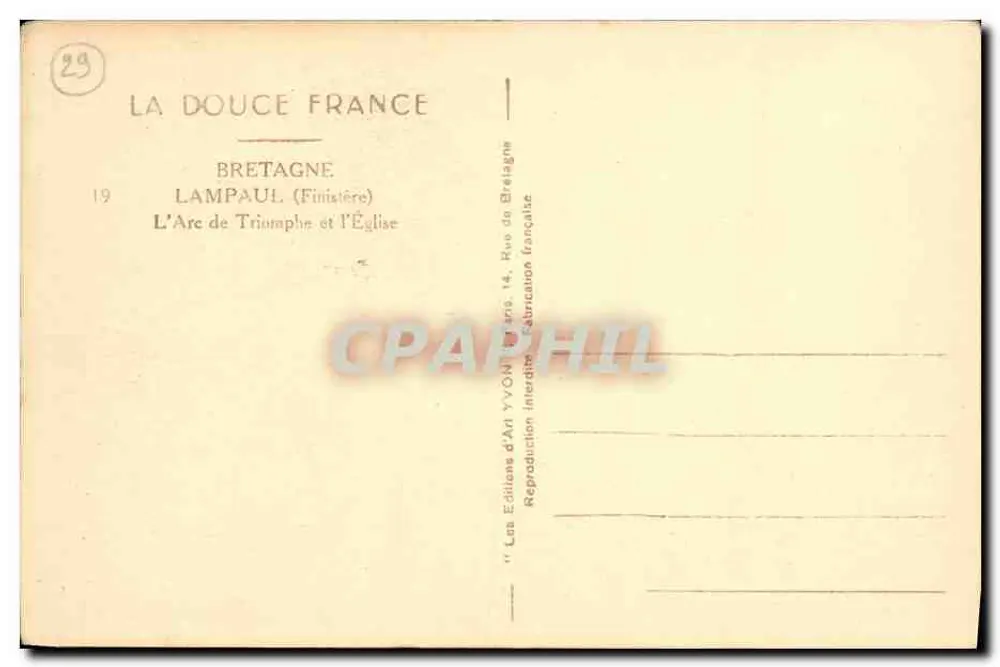 Lampaul (Finistère) — Der Triumphbogen und die Kirche — Éditions d'Art Yvont, Paris - Rückseite