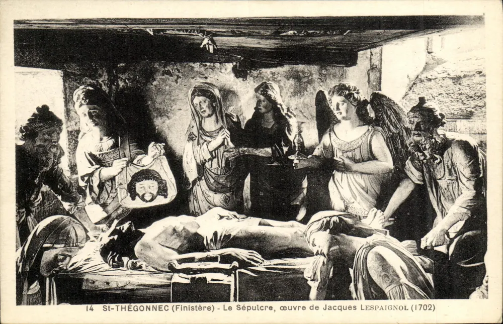 St-Thégonnec (Finistère) - Das Grabmal, Werk von Jacques Lespaignol (1702) - Vorderseite
