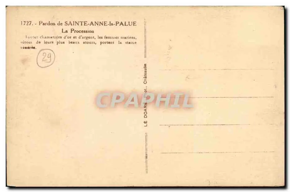 Pardon di Santa Anna la Palud — La Processione — LE DOARÉ, Châteaulin - Verso