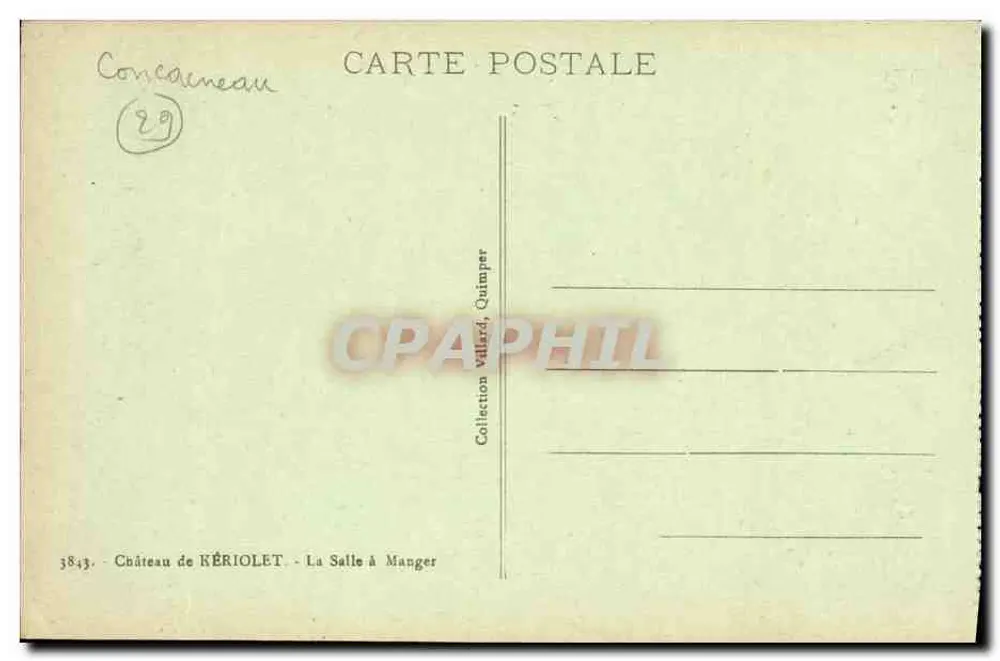 Castelo de Kériolé - A Sala de Jantar — Coleção Valazé, Quimper - Verso