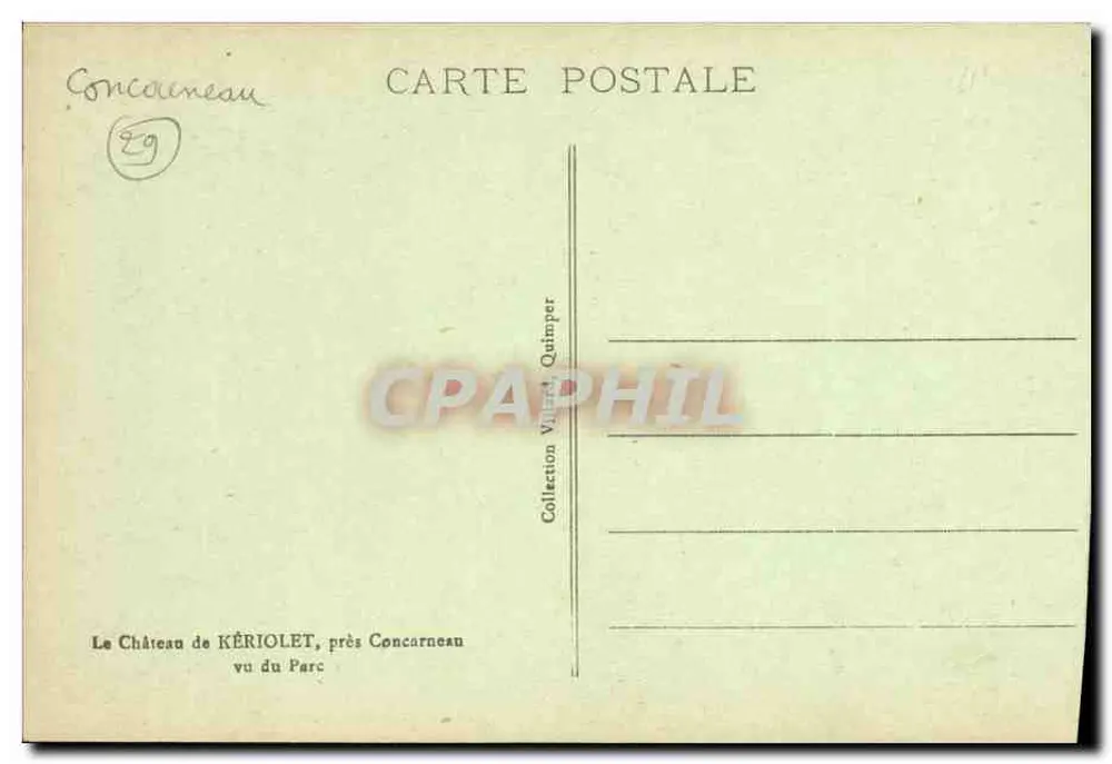 Schloss KÉRIOLET — nahe Concarneau — Sammlung Vaudé Quimper - Rückseite