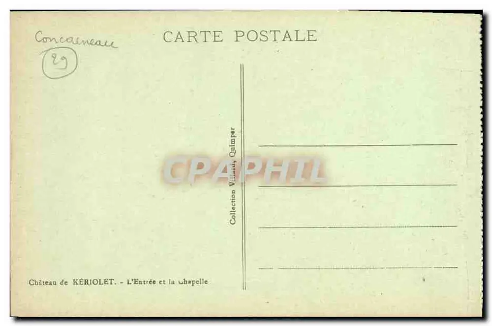 Castelo de Kériolet — A Entrada e a Capela — Coleção Villault, Quimper - Verso