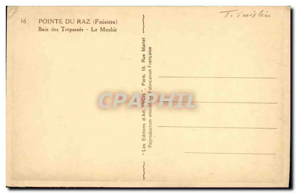 Pointe du Raz (Finistère) — Bucht der Toten — Der Menhir — Éditions d'Art YVON, Paris - Rückseite