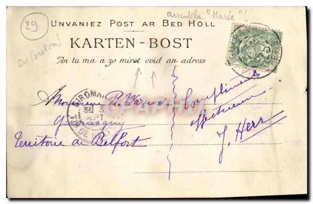 Portsall — La Falaise de la Croix — Collection Vilain, Quimper, n° 3255 - Rückseite