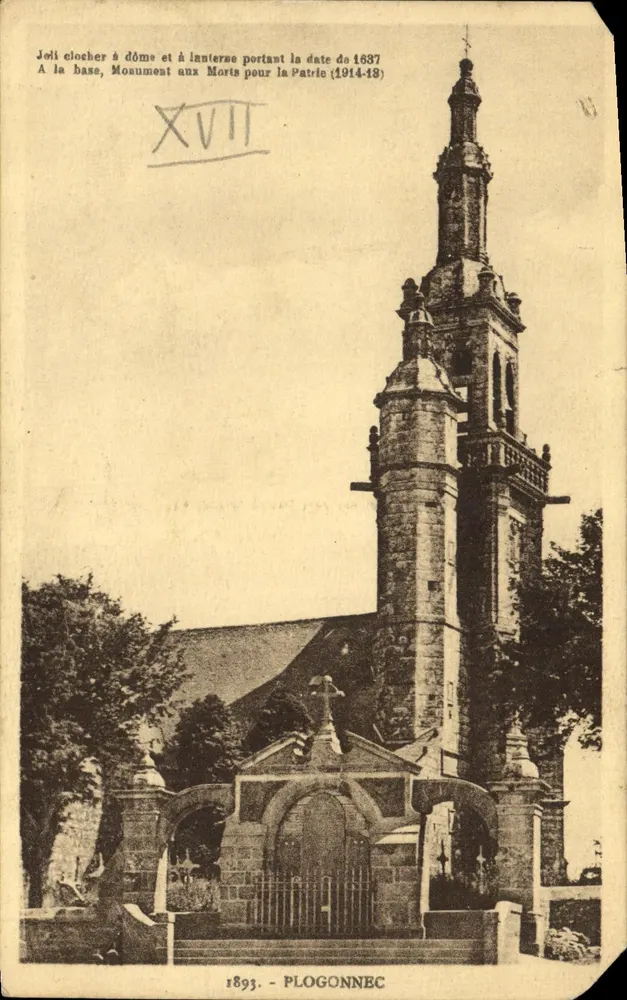 Clocher à dôme et à lanterne portant la date de 1637 — Monument aux Morts pour la Patrie (1914-18) — PLOGONNEC, éditeur impr. P. Lefebvre, n° 29 - Awers
