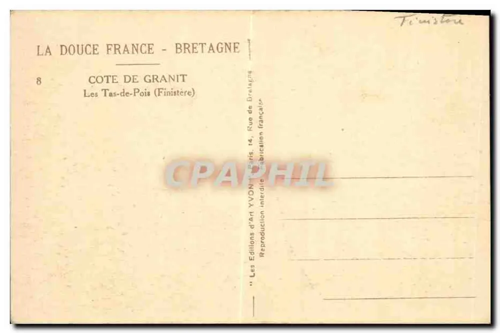 Les Tas-de-Pois (Finistère) — Costa de Granito — Edições de Arte YVON, Paris - Verso