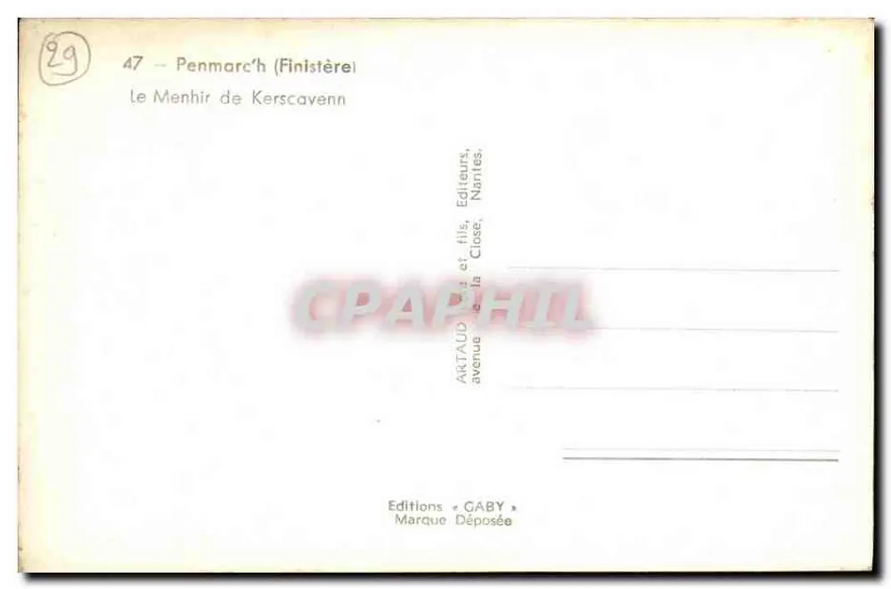 Menhir de Kerscavenn — Finistère — Edizioni Gaby - Verso