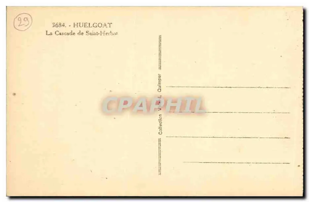 A Cascata de Saint-Herbot — Huelgoat — Coleção Vidal, Quimper, n° 3684 - Verso