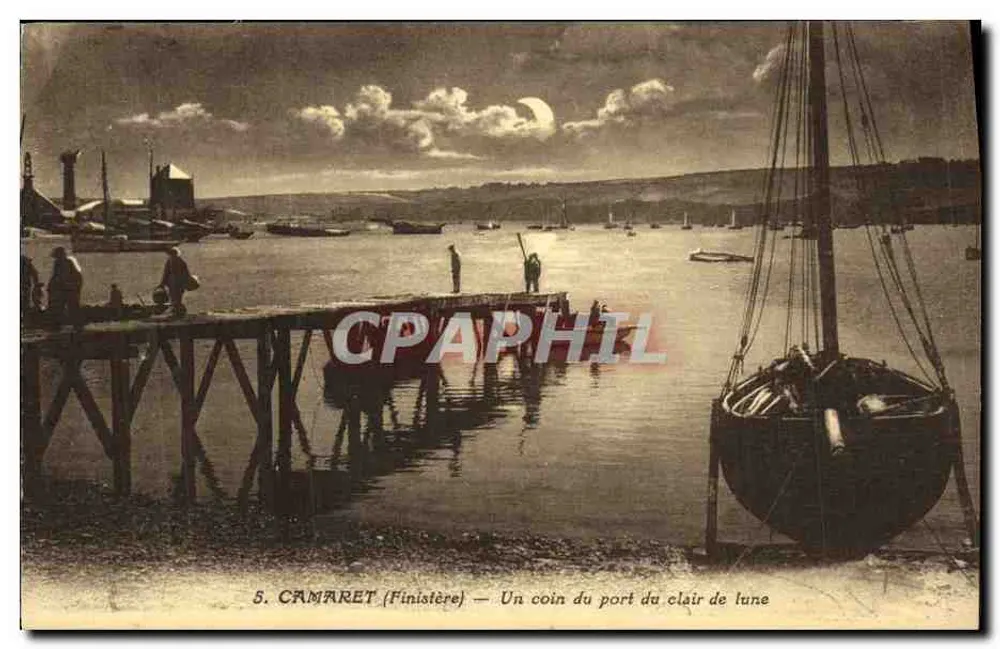 Camaret (Finistère) — Ein Eckchen des mondlichterhellten Hafens — J. Nozais, Verlag 18, Coteau-Allee, Nantes - Vorderseite