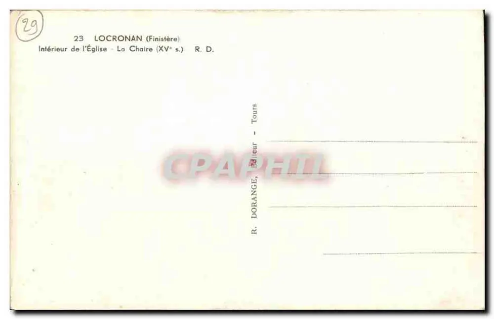 Locronan (Finistère) — Innenansicht der Kirche — Die Kanzel des 15. Jahrhunderts — R. Dorange, Verlag, Tours - Rückseite