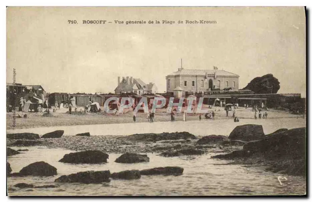 Roscoff — Vista general de la Playa de Roch-Kroum — Editor Quimper, n° 740 - Anverso