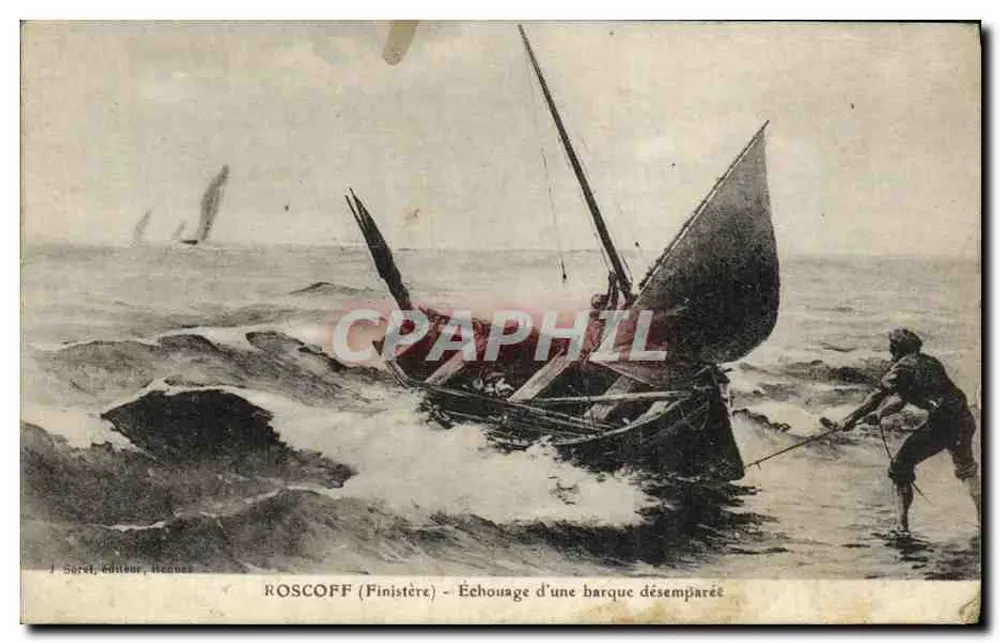 Roscoff (Finistère) — Naufrágio de uma barca desamparada — J. Soret, editor, Rennes - Frente