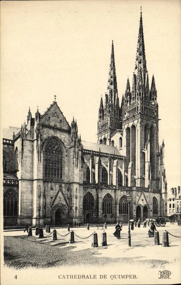 Katedra w Quimper — widok fasady i wież — wydawca JND hot. n°4 - Awers
