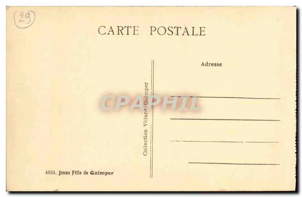Jovem Menina de Quimper — Coleção Villard, Quimper — n° 4834 - Verso
