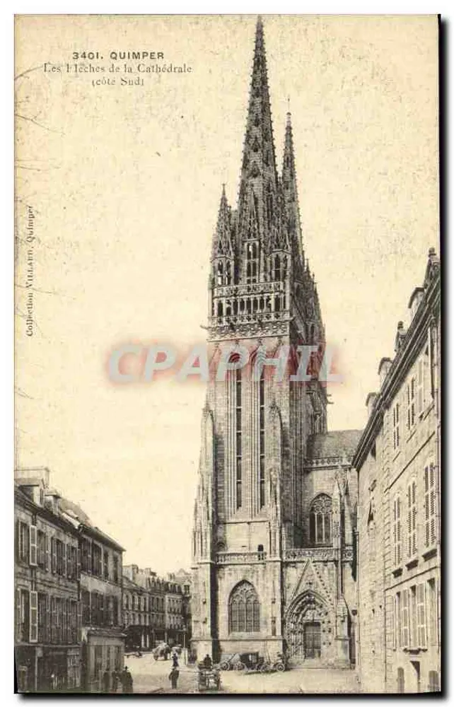 Quimper — As flechas da Catedral (lado Sul) — Coleção Villain, Quimper, n° 3401 - Frente