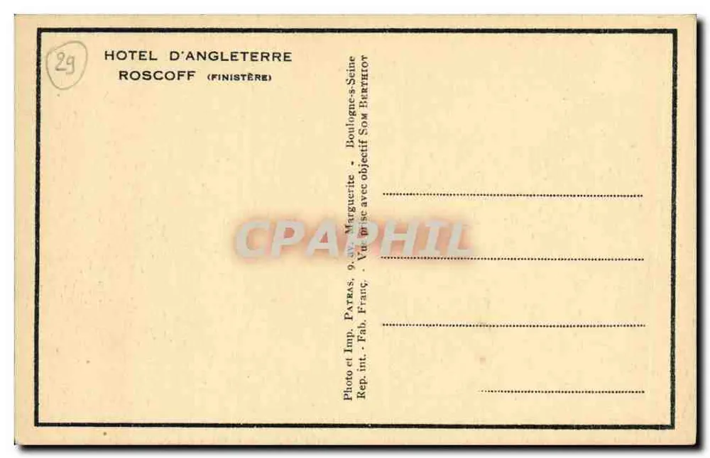 Hotel d'Angleterre — Roscoff (Finistère) — Patras, França - Verso