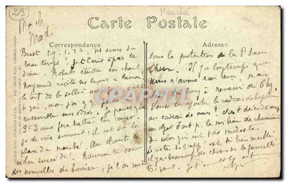 Brest — L'Église Saint-Louis avec marché — éditeur J. Thoë - Verso